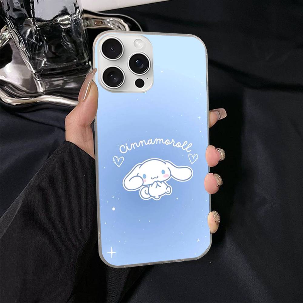Caroon Cute C-Cinnamorolls For IPhone 17 Air 16 15 14 13 12 11 Pro Max Plus Phone Case Silvery Satin Glossy Surface