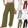 Summer Cotton Linen Wide Leg Pants Women Loose Palazzo Pant Pocket Elastic Waist Button Casual Pants