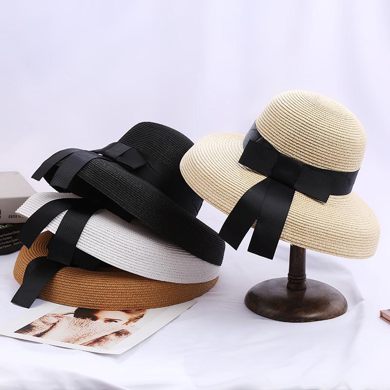 Strohoed Zomer Dames Zonbescherming Zon Hoed Grote Rand Verlichtingshoed Hepburn Elegante Strik Buiten Strandhoed