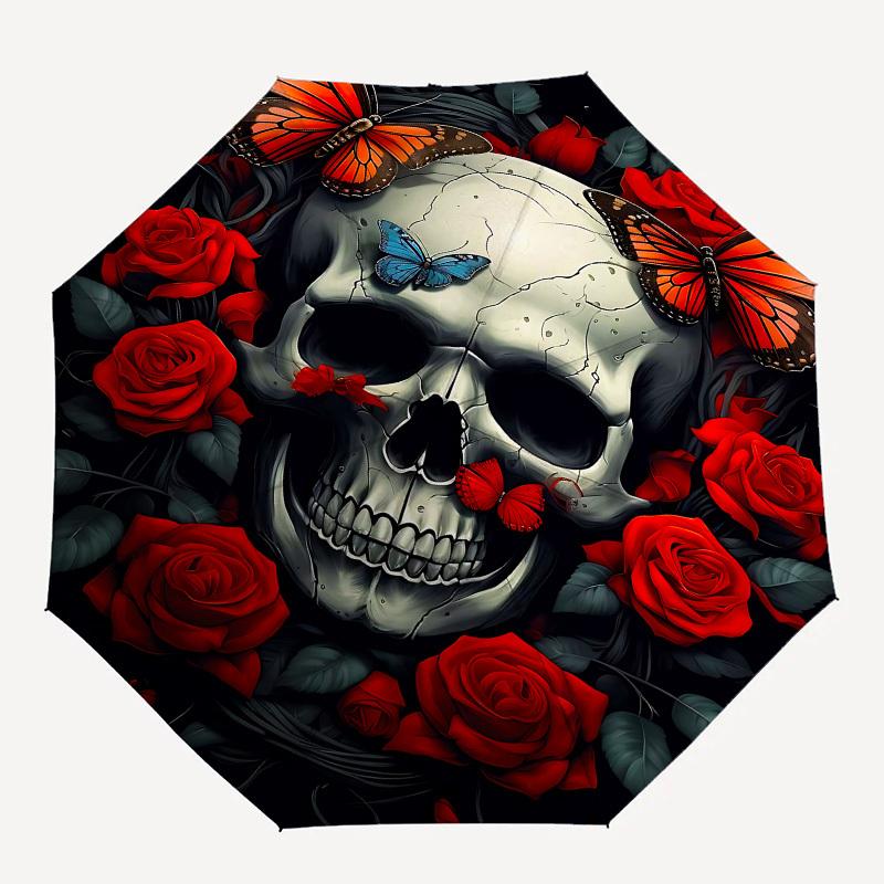 

1pc skull, roses umbrella with 8 iron ribs and a plastic handle, automatic opening and closing, and daily use.1042