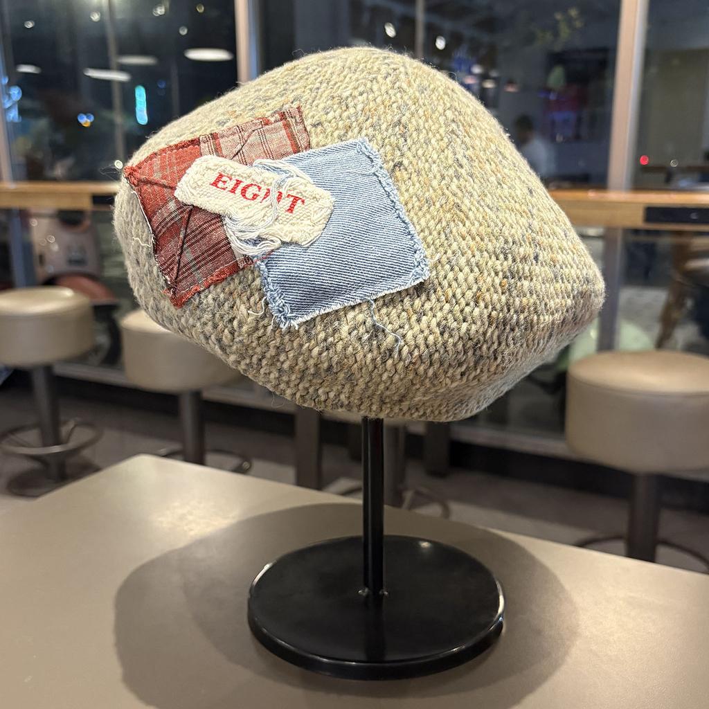 Autumn and Winter Retro New Woolen Beret Literary and Casual All-match Painter Hat Patch Color Advance Hat