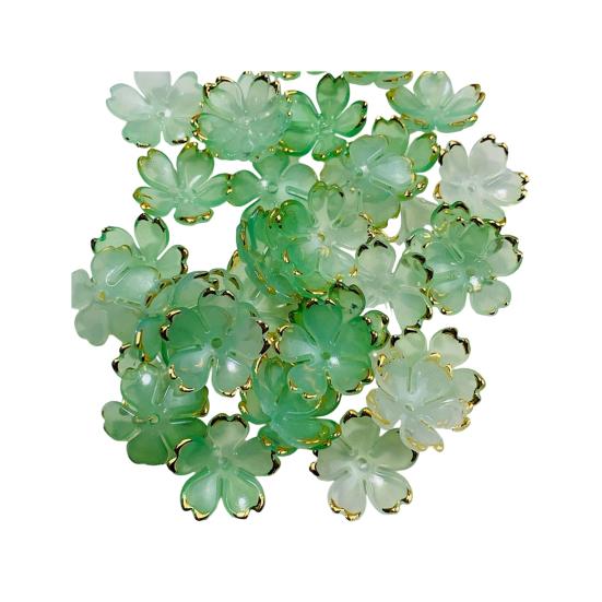 50Pcs Acrylic Cherry Blossom Beads Golden-Plated Flower Spacer Beads DIY Handmade Necklaces Bracelets Jewelry Making 5-Petal Floral Charms