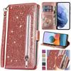 Glitter Leather Case for Samsung Galaxy S26 S25 S24 Ultra S23 FE S22 S21 S20 S10 Plus Note 20 5G Zipper Flip Wallet Phone Cover