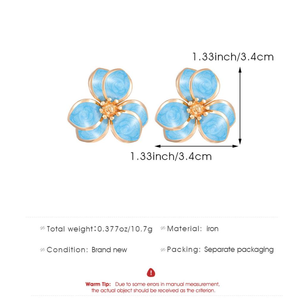 Layered Pink Enamel Flower Stud Earrings Gold Tone Trim Floral Earrings for Women