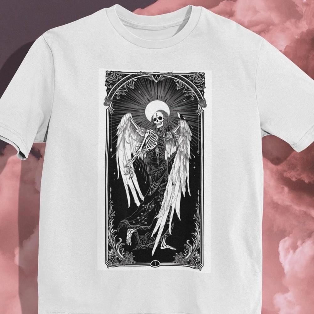 26 Готлическая Скелетная Ангел Футболка – Черно-Бел wbr/ ая Эфирная Крылатая Скелетная Унисекс Футболка L