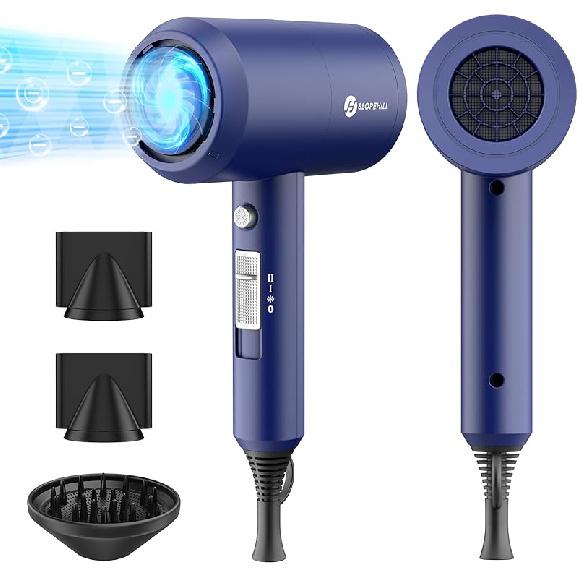 Slopehill Professional Ionic Hair Dryer, Powerful 1800W Fast Drying Low Noise Blow Dryer with 2 Concentrator Nozzle 1 Diffuser Attachments for Home