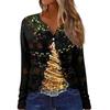 Women's T Shirt Tee Button Christmas Print Long Sleeve Daily Weekend Fashion Basic V Neck Regular Top