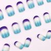 24 Pieces  Fashion Blue and Purple Gradual Change Manicure Film Style Simple French Small Fresh Sweet Short Fake Nails Wear