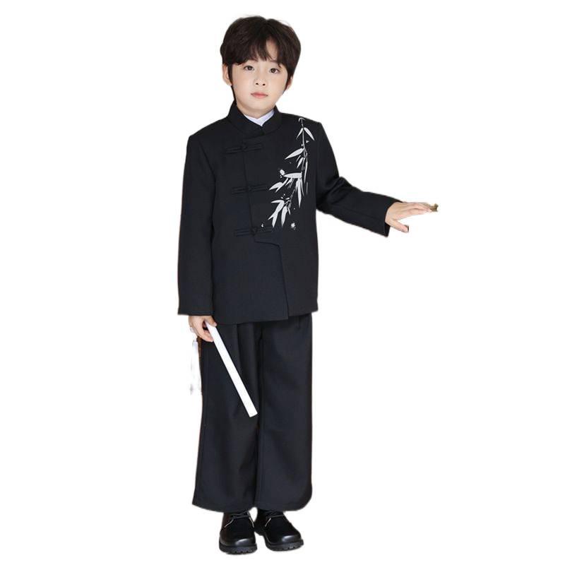 Boys' Autumn Chinese Style Tuxedo: Retro Pan Buckle Hanfu - Medium & Large Sizes