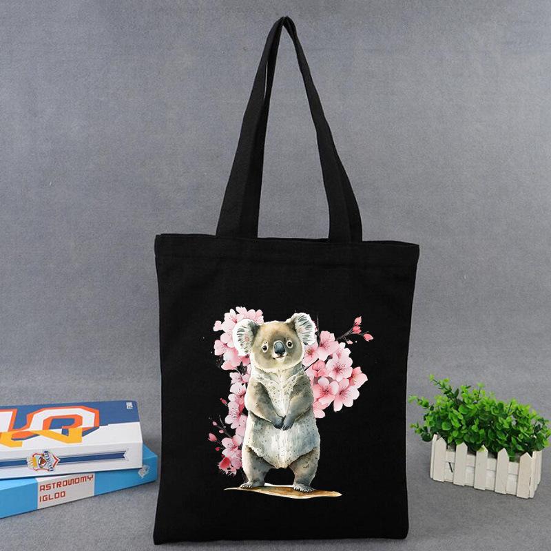 Cherry Blossoms Animal Koala Printed Shoulder Bag Student Large Capacity Canvas Eco-Friendly Bag