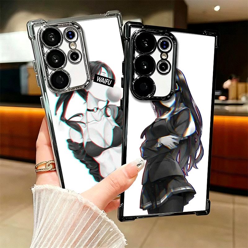 Sugoi Senpai Waifu Kawaii Anime Girl Plating Phone Case For Samsung Galaxy S24 S25 FE S26 Edge S23 Ultra S22 S21 Plus S20 Anti-F