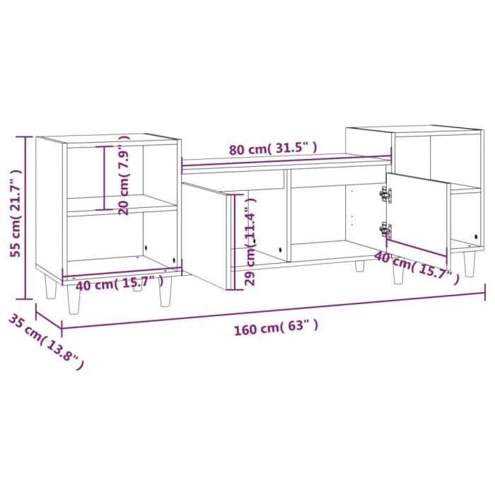 821193 vidaXL TV Cabinet Smoked Oak 160x35x55 Cm Engineered Wood