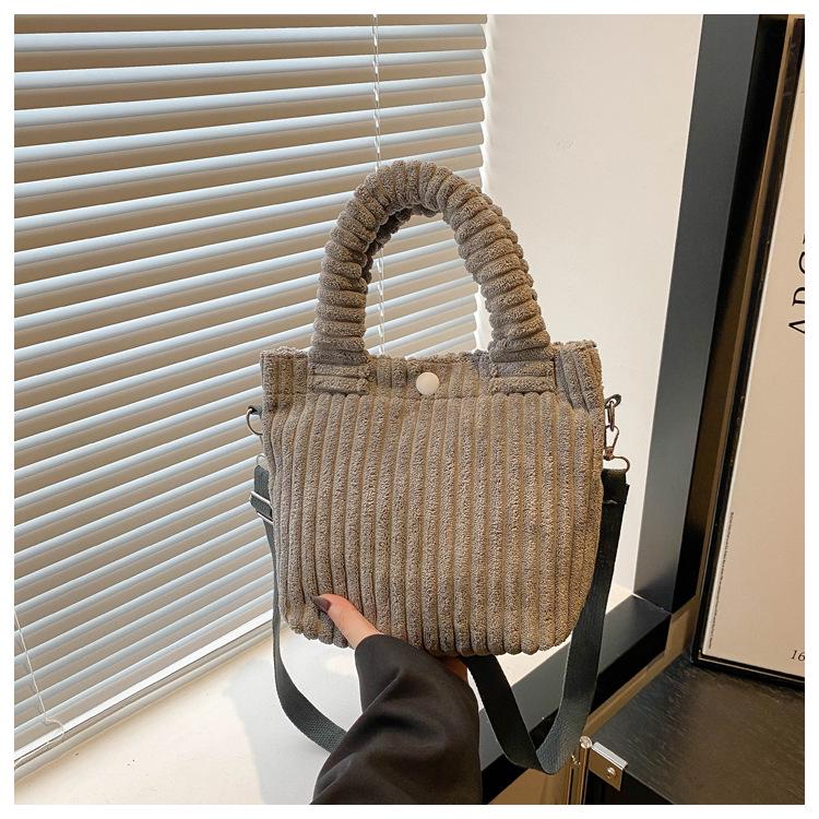 2024 Winter Corduroy Plush Crossbody Bucket Bag - Cute Furry Handbag