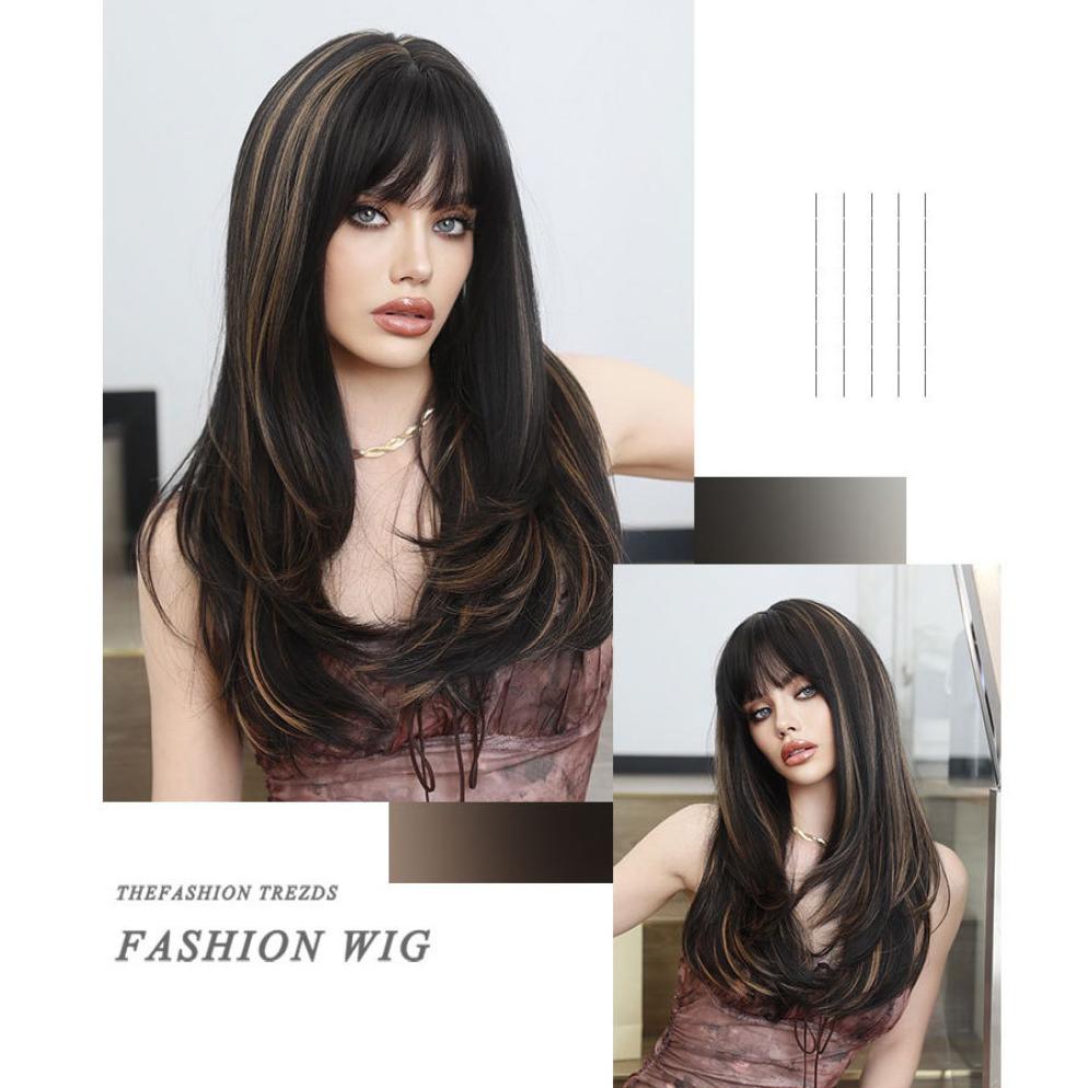 Women's Simulation Wig 65cm Hair Cospaly Long Straight Wig Full Headgear Rose Hair Net Headdress Beauty Decoration Wig