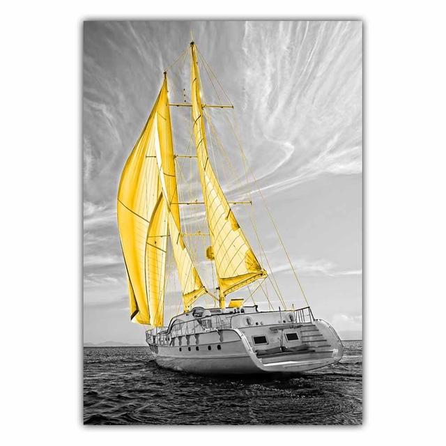 Fashion Retro Art Landscape Canvas Painting Yellow Sailboat Poster Office Wall Painting for Living Room Home Decoration Mural No Frame