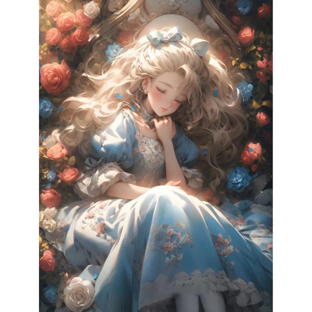 Alice in Wonderland Diamond Painting Art Mosaic Anime Girl Rose DIY Cross Stitch Kit 5D Full Drill Home Decor