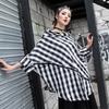 Blusa Casual de Chiffon Plus Size para Mulheres Manga Curta Camiseta Solta Estampa de Morcego Xadrez Gola Alta Top Roupas de Verão