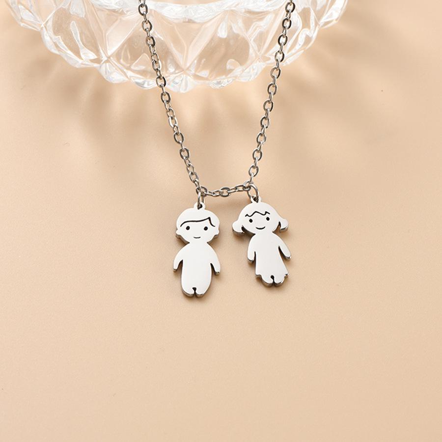 

Adorable Beaded Boy Girl Necklace: Titanium Steel Family Pendant