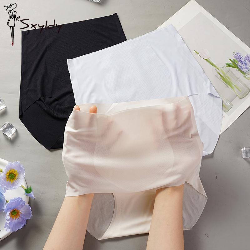 3Pcs High Waist Ice Silk Seamless Underwear Ladies Summer Ultra-thin Sense Quick-drying Panties Women Transparent Briefs