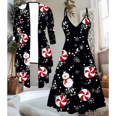 3D Weihnachtlich bedrucktes Set Kleid Mantel für Valentinstag, Exzentrischer Klassischer Totem Mode Druck, geeignet für verschiedene Szenen Modestile
