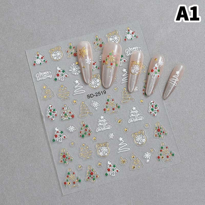1 Sheet Relief Christmas Nail Art Sticker Christmas Tree Elk Snowflakes Nail Art Stickers Xmas Manicure Decals