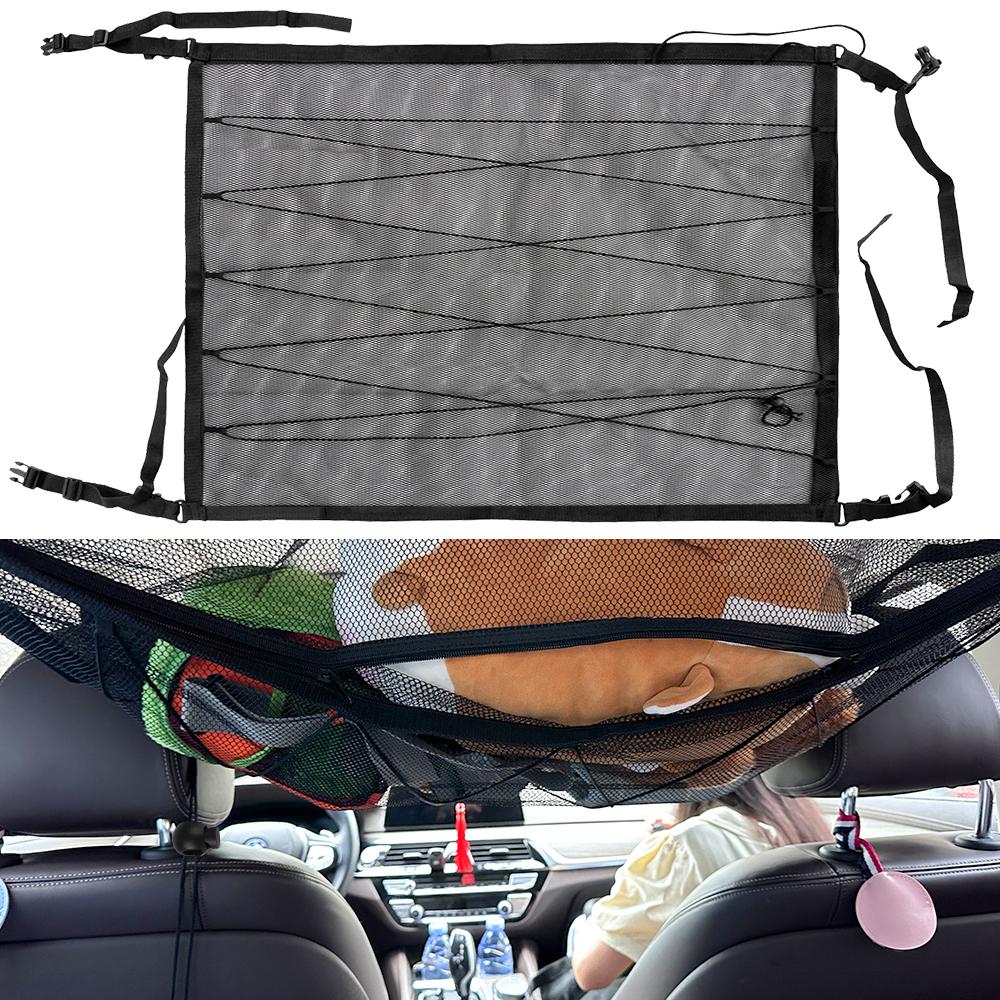 Adjustable Mesh Pocket Car Roof Storage Organizer Interior Cargo Storage Bag Zipper Net Breathable Mesh Bag Car Ceiling Storage Net Pocket