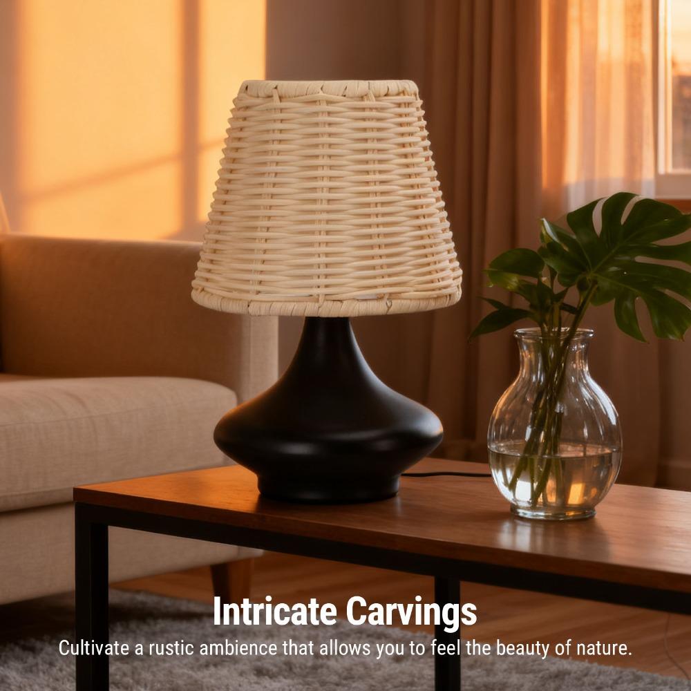 Bambusoidea Woven Rattan Table Lamp Handmade Wicker Nightstand Lamp  Living Room