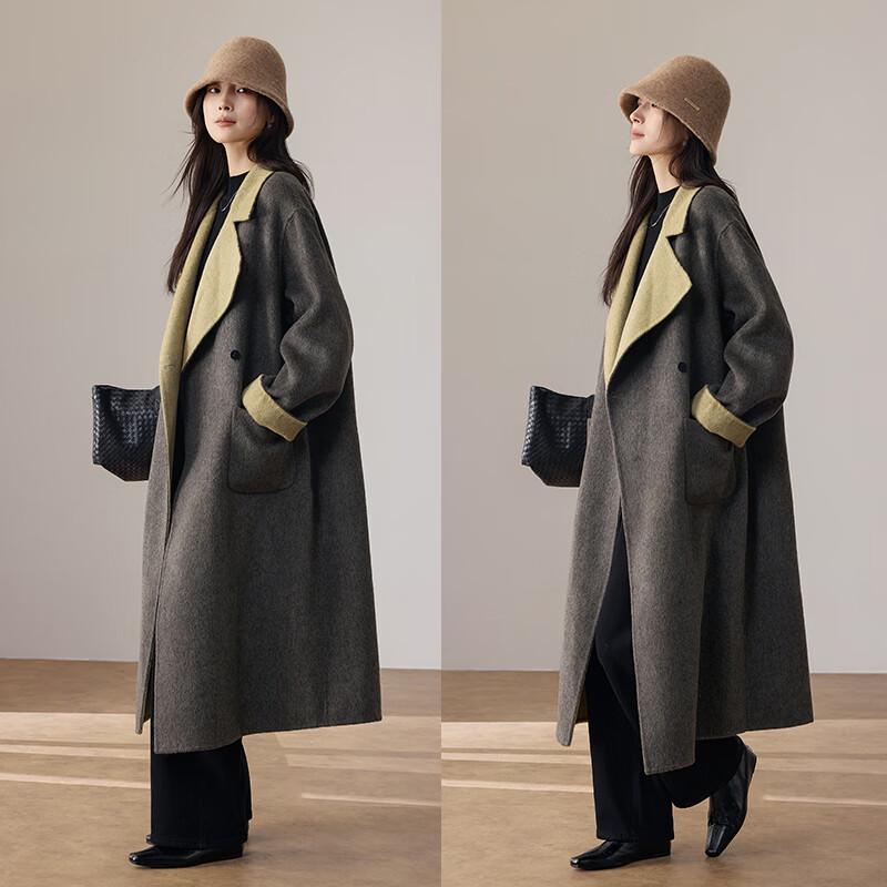VICTORIA&VERA Women's Colorblock Long Wool Coat