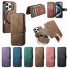 Flip Leather Wallet Case for IPhone 17 Air 16 15 Pro Max 14 Plus 13 12 16E for Magsafe Detachable Card Slot Holder Cover LMW-03