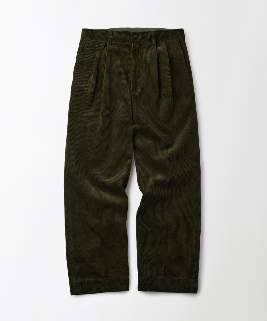 OUTSTANDING High Density Corduroy Double Pleated Pants_D.Olive