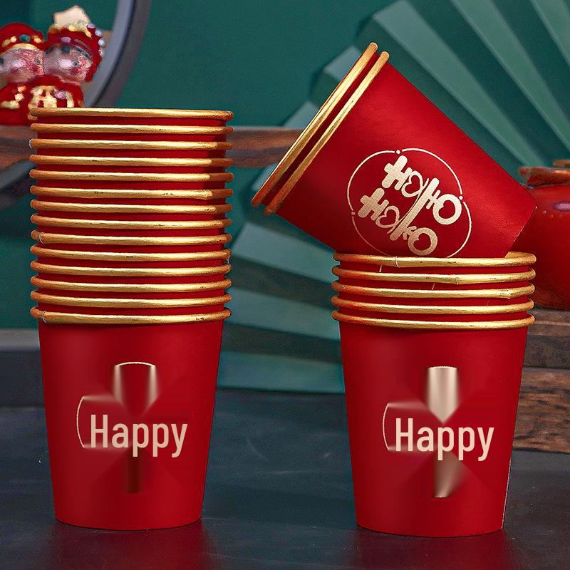 Disposable Red Wedding Paper Cups - Complete Set for Engagement and Banquet No Specification