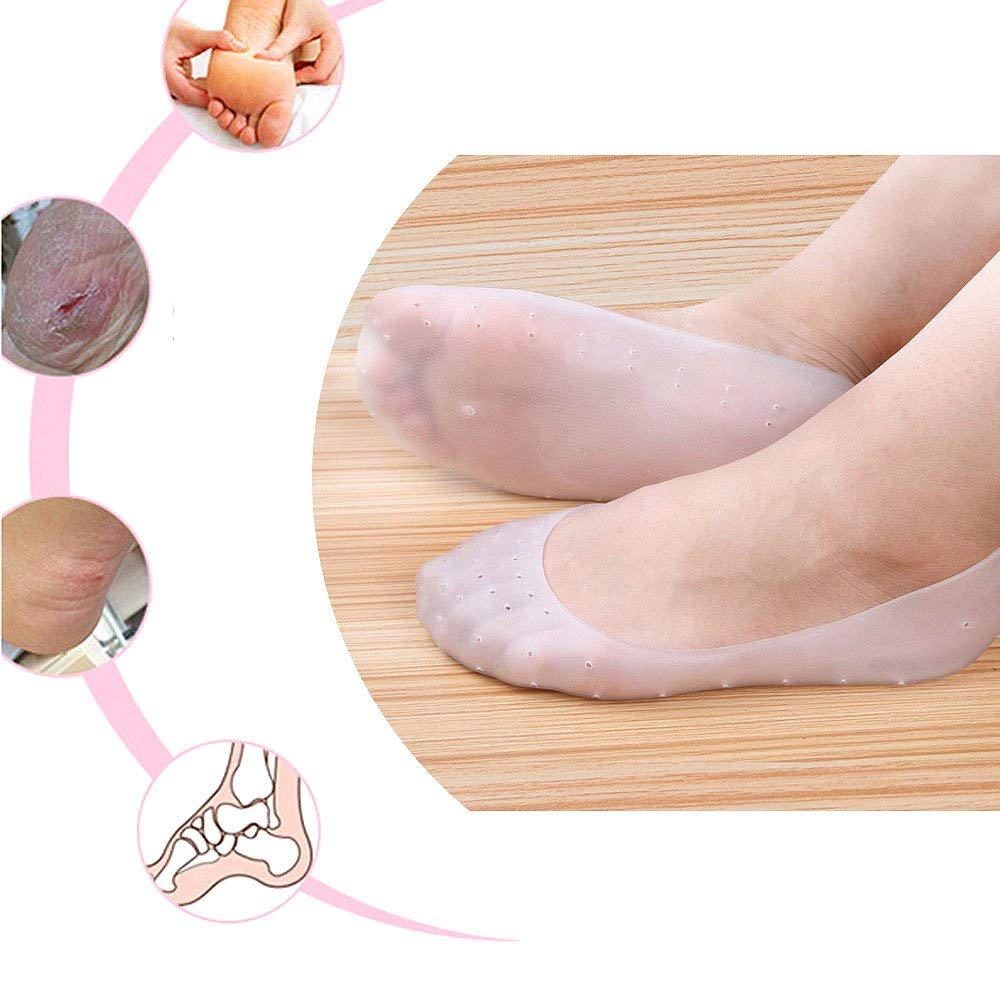 we3 Anti-Crack Full Length Silicone Gel Foot Protector Moisturizing Socks For Foot Care And Heel Cracks(skin) (Light Pink)