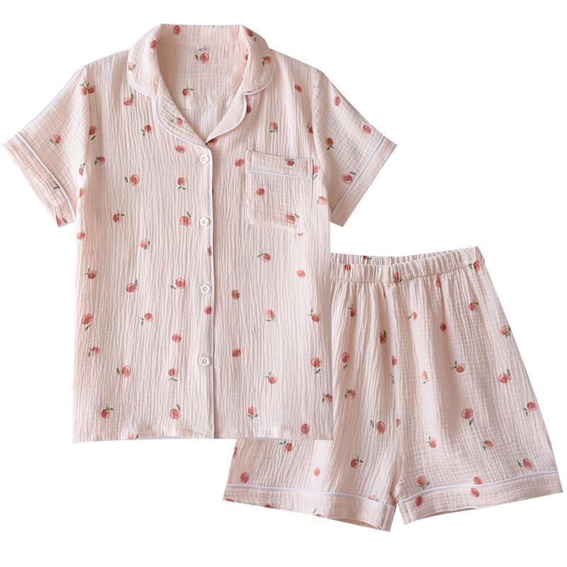 Women's Short Sleeve Cotton Gauze Pajamas - Lightweight, Loose Fit for Spring, Summer, and Autumn