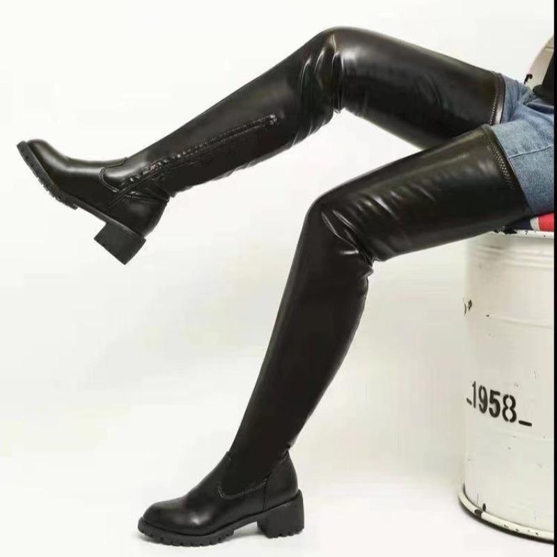 Punk Style Women Boots Big Size 35-44 Sexy Over The Knee Elasticity Boots Side Zipper Round Toe Mid Heel Women Shoes Black Red