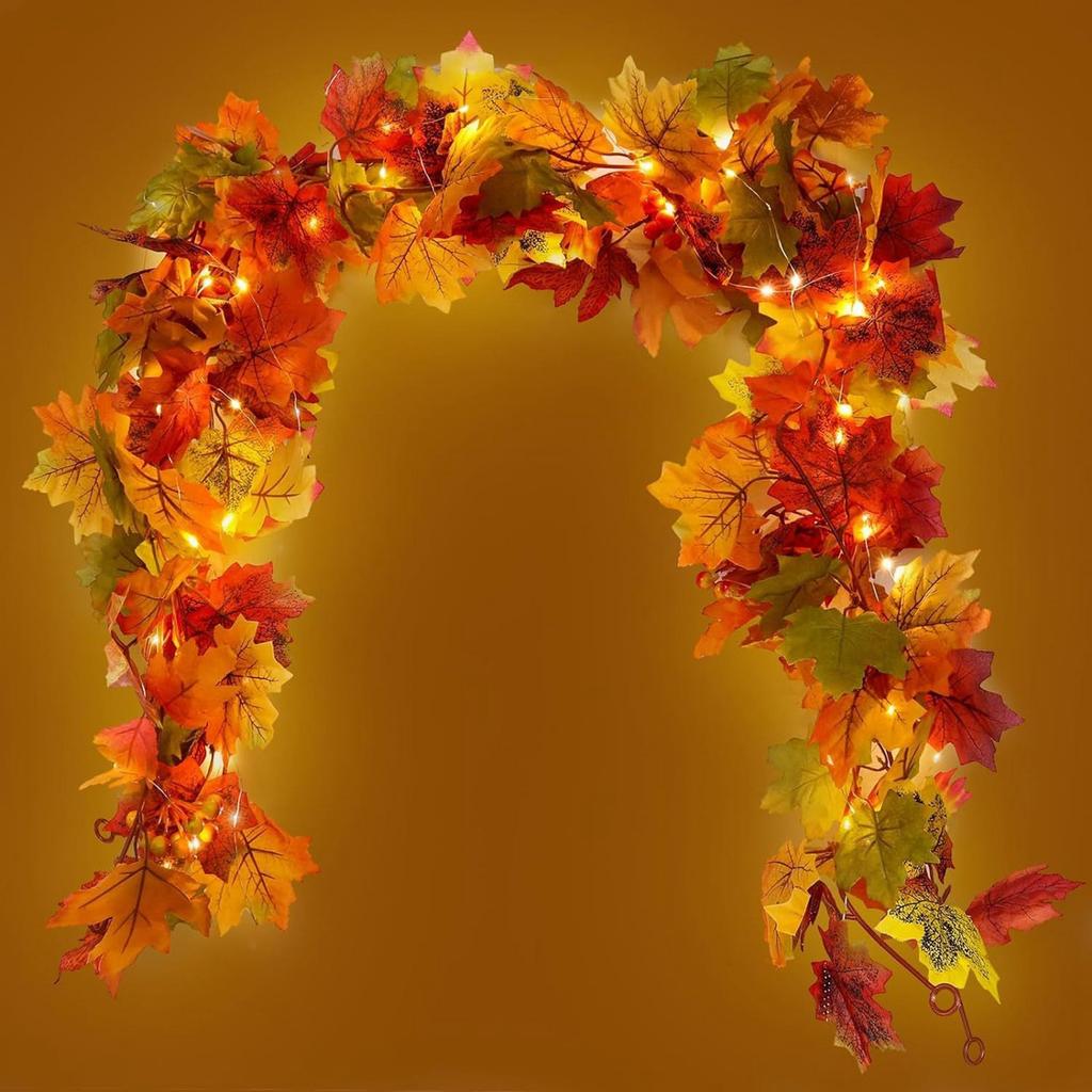 Artificial Maple Garland Lighted Fake Fall Leaves Faux Plastic Plant For Indoor Home Wedding Garden Hotel  Wall Decoration