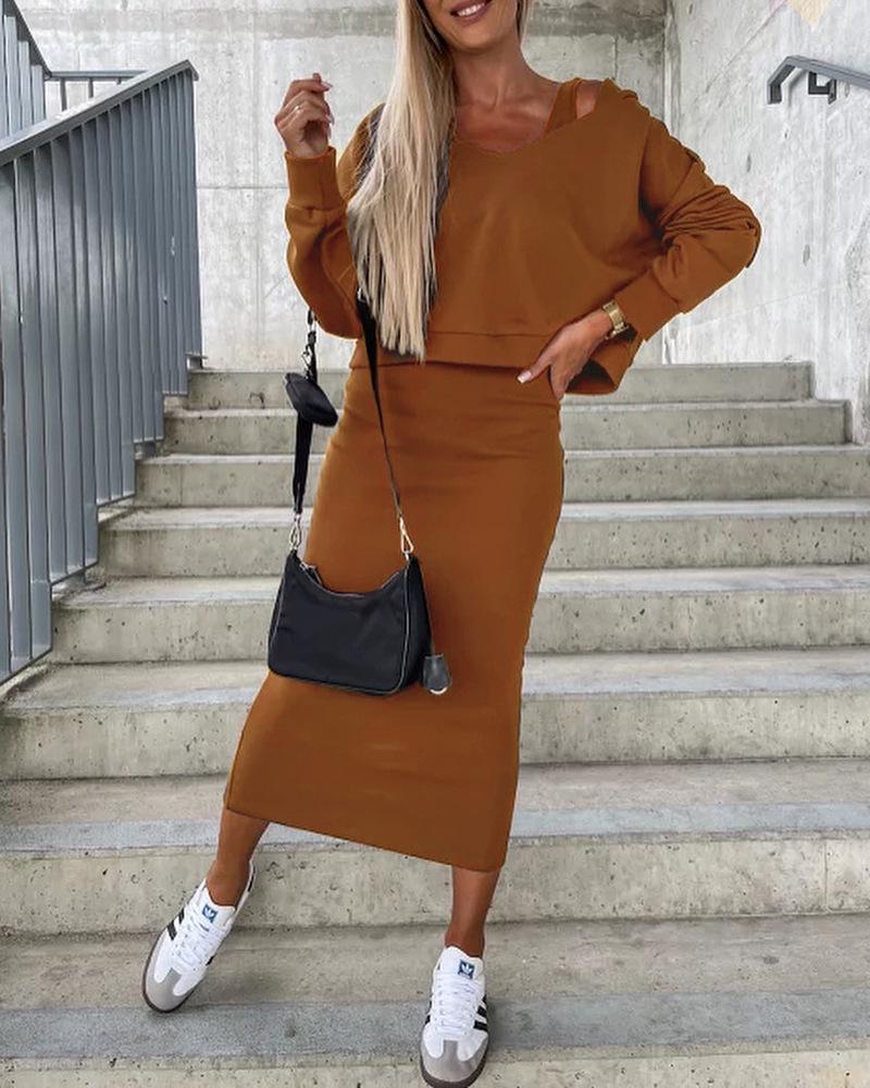 2023 Neu Herbst/Winter Europäische & Amerikanische Damenmode Westenkleid & V-Ausschnitt Kapuzensweatshirt Set