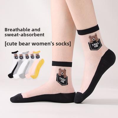 5 Pairs Spring and Summer Fashion Bear Breathable Crystal Wire Cooling Glass Wire Women's Mid-tube Socks