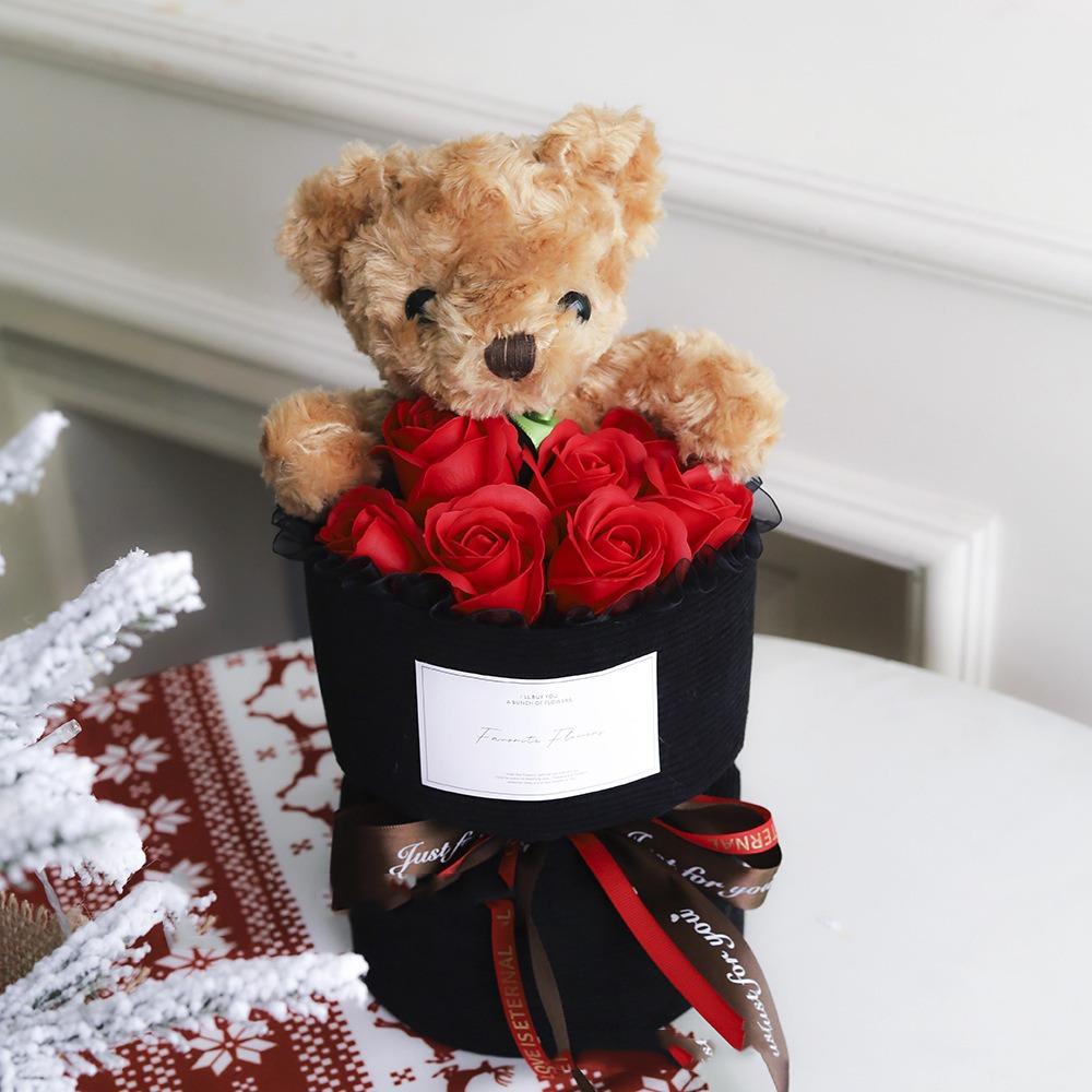 

Плюшевая игрушка Маленький мишка Кукла Букет Мягкий Имитированный букет роз Игрушки для детей красный