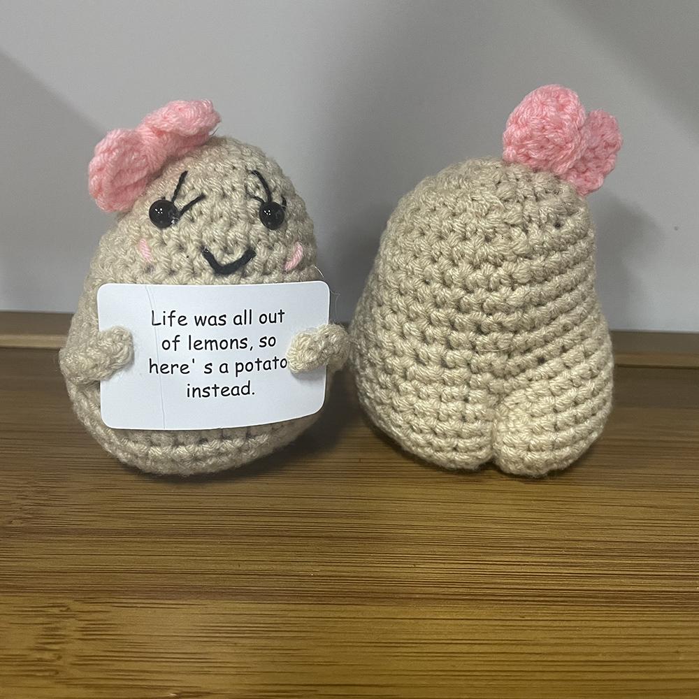 Positive Energy Big Butt Bowknot Potato Hug Pocket Handmade Plush Wool Knitting Doll With Card Christams Home Room Decoration