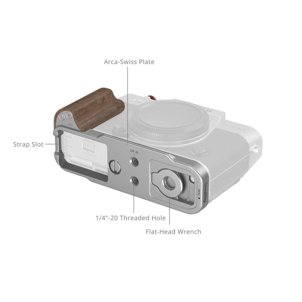 SMALLRIG mounting plate with wooden handle for III 5667 L-shaped X-T30/X-T30 II/X-T30 (Silver)