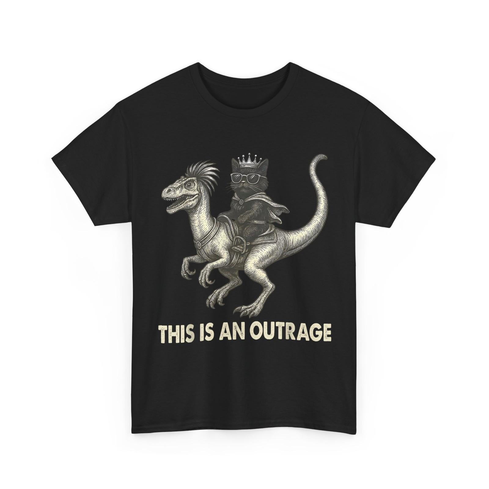 This is an Outrage Cat Ridding Dinosaur Meme Funny Sarcastic T-Shirt L