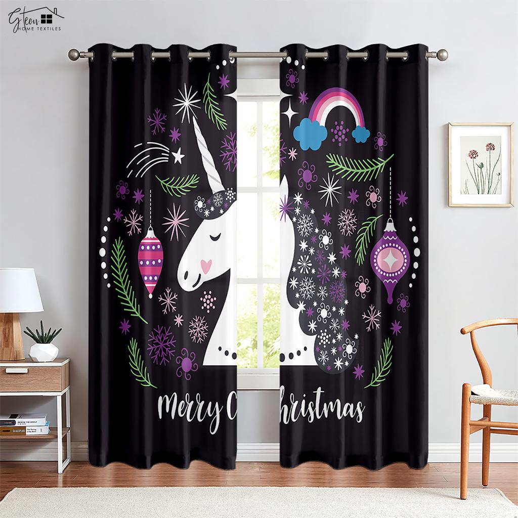 Adorable Cartoon Unicorn Starry Sky Rainbow Printed Drapes Children ' s Space Ornament Drapes Children ' s GiftHouseholdOrnament