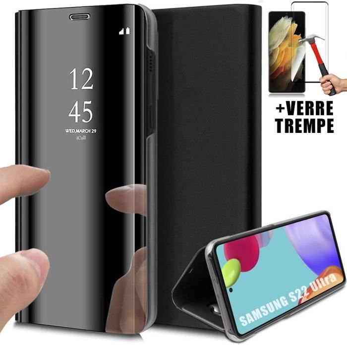 Coque de Protection pour Samsung S22Ultra - PROSHOP - Effet Miroir - Fenêtre Translucide - Noir