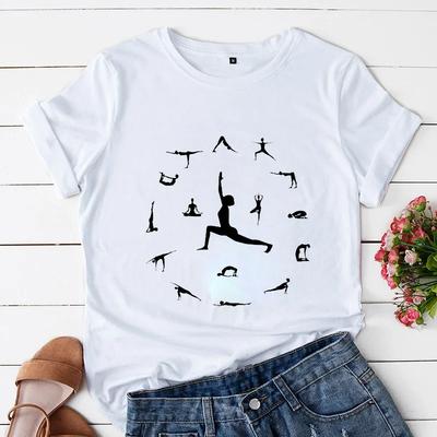 Nova Camiseta Adorável Anos 2000 Top Y2k Camiseta Moda Roupa Mulher Verão Casual Yoga Estampa de Postura Roupa Manga Curta Camiseta Gráfica