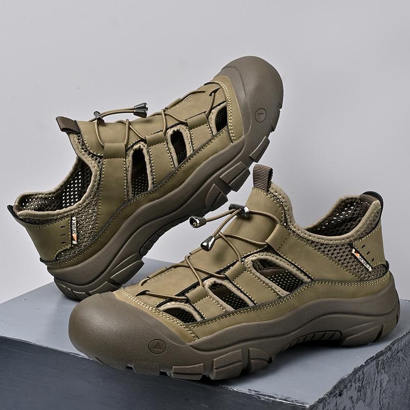 Fashion 2025 New Summer Casual Shoes for Men Handmade Men's Leather Sandals Lightweight Stylish Beach Flats Outdoor Wading Aqua Shoes