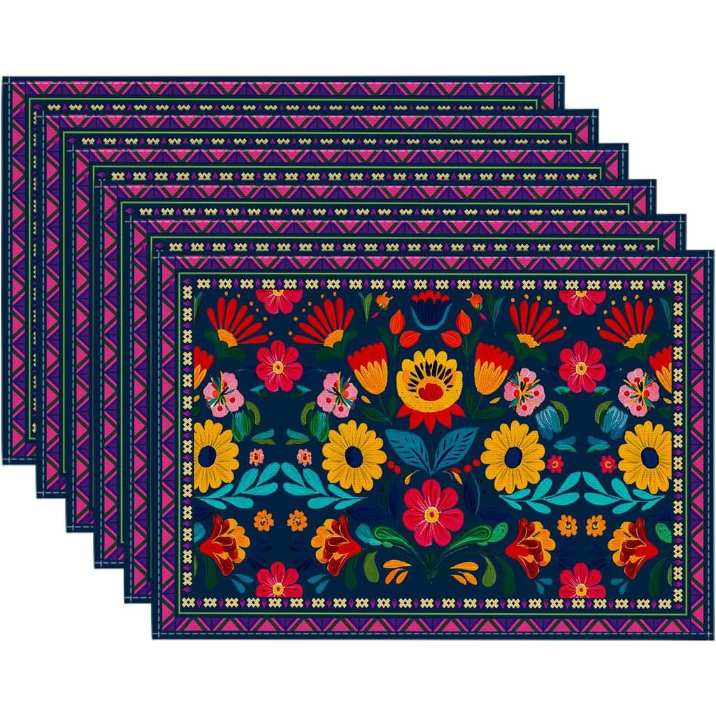 Av 4 eller 6 mexikanskt-inspirerade dukar med blommönster, Perfekta för Cinco De Mayo och Dia De Los Muertos-firanden, Mät