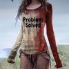 Women's Scoop Neck Long Sleeve T-Shirt Halloween Blood Hand I'm Ok It's Not My Blood 3D Print Gothic Casual Top S-5XL