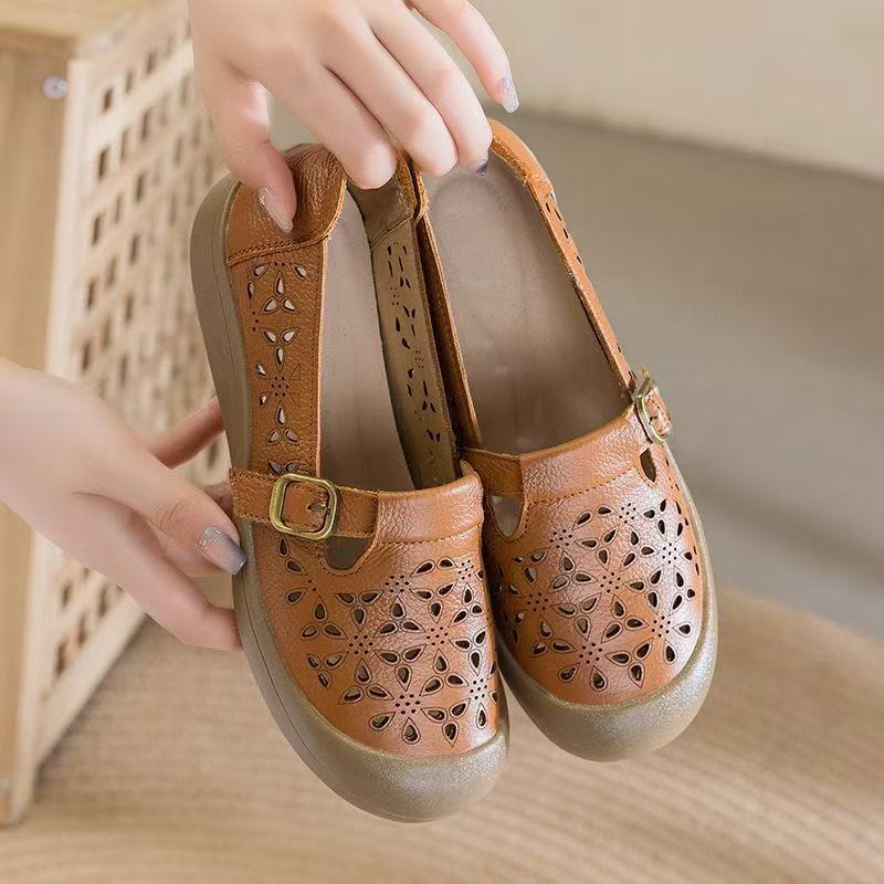 

Ретро туфли средней и старой модели для женщин для ношения весной и летом, новая модная дышащая обувь с полыми отверстиями из мягкой кожи 40 хаки