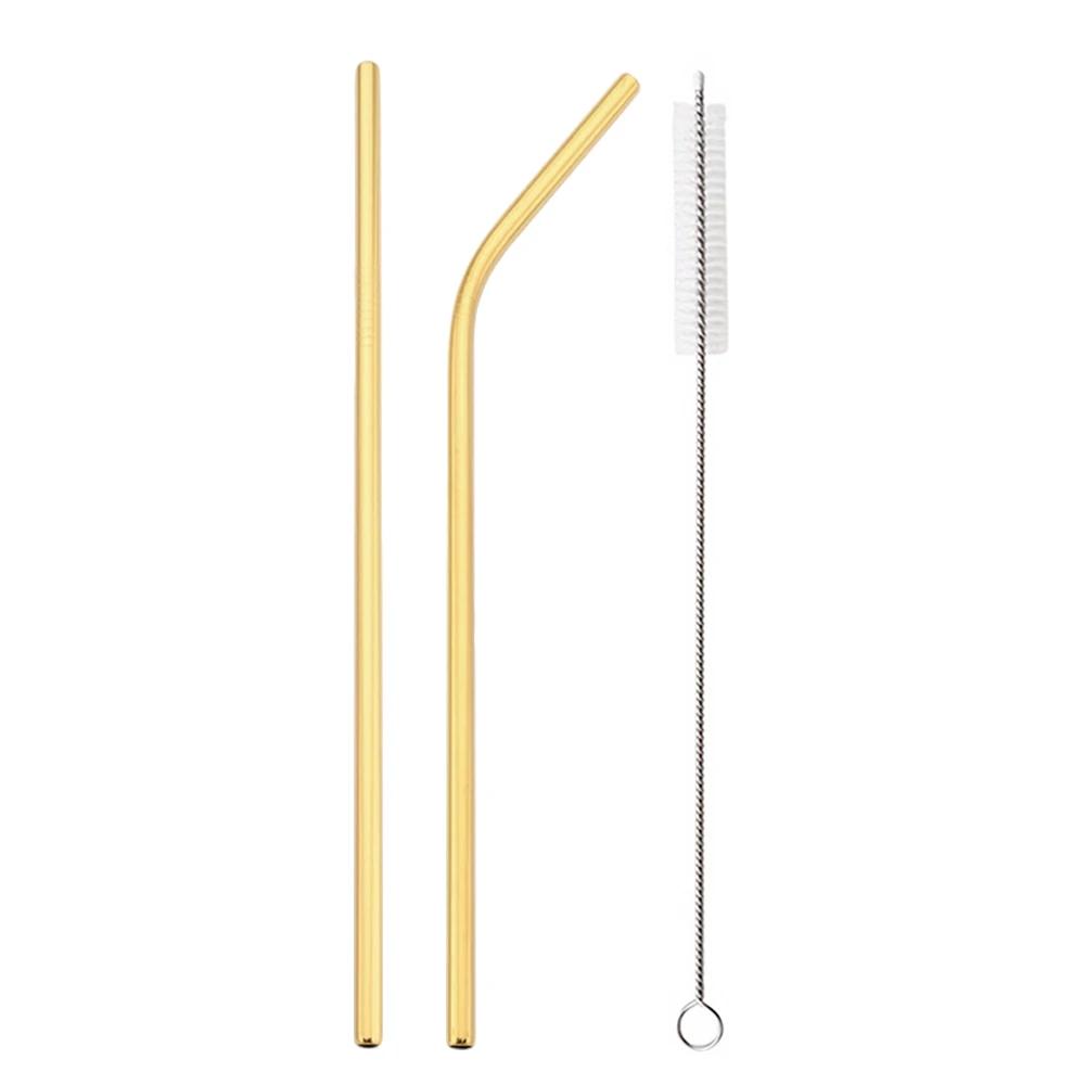 

Gold Stainless Steel Straw Set Gold Reusable Straw Straight Bent Drinking Straw With Bag Cleaning Brush Home Bar Accessory