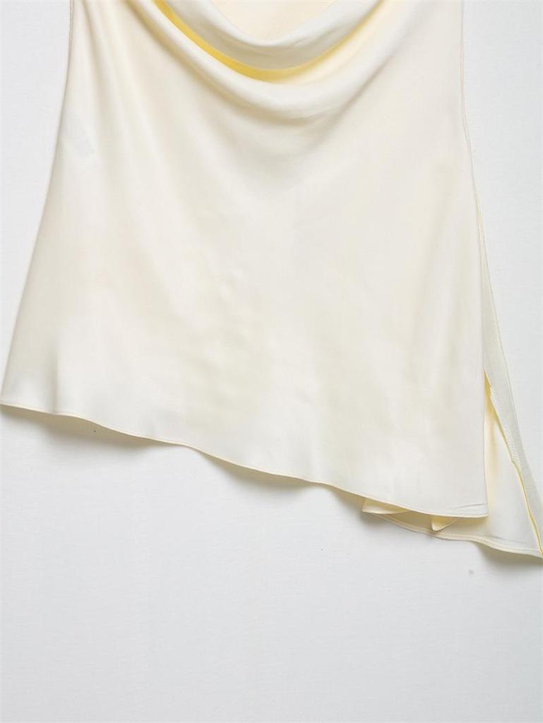 Satin Solid Color Silk Halter Neck Top + Wide Leg Pants - New European American Arrival